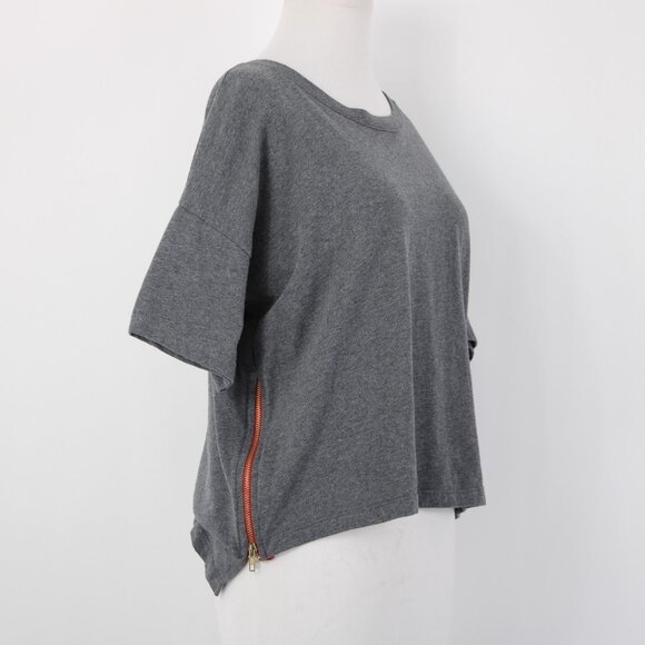 Etienne Marcel Top Sz M Gray Red Zipper Detail Crop Hi Lo 100% Cotton Top - Picture 7 of 14